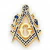 10kt Yellow Gold 7/8in Masonic Tie Tac with Blue Enamel