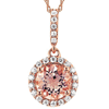14k Rose Gold .75 ct Morganite Diamond Halo Necklace