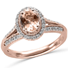 10k Rose Gold 3/4 ct Oval Morganite Engagement Halo Ring with Diamonds