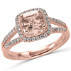 10k Rose Gold 0.8 ct Cushion cut Morganite Halo Ring with Diamonds