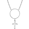 14k White Gold Diamond-cut Open Circle and Cross Necklace