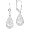 14k White Gold Diamond-cut Tear Drop Lever Back Dangle Earrings