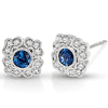 14k White Gold 3/8 ct tw Blue Sapphire Floral Earrings with Diamonds