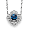 14k White Gold 1/4 ct tw Blue Sapphire Floral Necklace with Diamonds