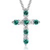 Sterling Silver Created Emerald and Lab Grown Diamond Cross Necklace