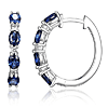 Sterling Silver Created Oval Blue Sapphire and Lab Grown Diamond Hoop Earrings