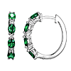 Sterling Silver Created Oval Emerald and Lab Grown Diamond Hoop Earrings