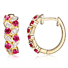  18k Yellow Gold Over Sterling Silver Created Ruby and Lab Grown Diamond Cluster Oval Hoop Earrings