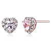 Sterling Silver Created Pink Sapphire Heart Stud Earrings With Lab Grown Diamond Accents