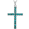 Platinum Over Sterling Silver Genuine Turquoise Cross Necklace