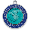 Sterling Silver 3/4in Round Blue Enamel St. Christopher Medal