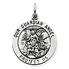 Sterling Silver 7/8in Round Guardian Angel Medal