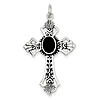Sterling Silver 1 1/2in Onyx Cross Pendant