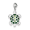 Sterling Silver 3/4in Green Crystal and Enameled Turtle Charm