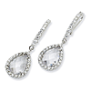 Sterling Silver Checkerboard Cut Pear CZ French Wire Earrings