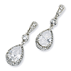 Sterling Silver Pear CZ Dangle Post Earrings