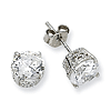 Sterling Silver 6.5mm CZ Stud Earrings with Scroll Design