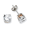 Sterling Silver & Rose Gold-plated Heart 6.5mm CZ Stud Earrings