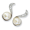 Sterling Silver CZ Cultured Pearl Swirl Post Earrings