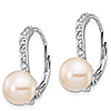Sterling Silver CZ Cultured Pearl Button Leverback Earrings