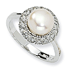 Sterling Silver Halo Style CZ White Cultured Pearl Ring