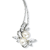 Sterling Silver CZ Cultured Pearl Leaves 18in Necklace