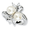 Sterling Silver CZ White Cultured Pearl Leaves Ring