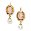 Gold-plated Sterling Silver Glass Pearl Cameo CZ Leverback Earrings