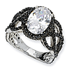Black-plated Sterling Silver Fancy Oval Black White CZ Ring