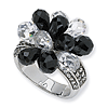 Sterling Silver Briolette-cut Black White CZ Ring