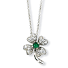 Sterling Silver Child's Green CZ 4-leaf Clover 15in Necklace