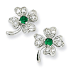 Sterling Silver Simulated Emerald CZ 4-leaf Clover Post Earrings