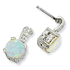 Sterling Silver 8mm Created Opal Cabochon CZ Post Earrings