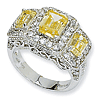 Sterling Silver Canary & White CZ 3-stone Ring
