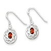 Sterling Silver Oval Garnet Dangle Earrings with French Wire