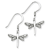 Sterling Silver CZ Dragonfly Dangle Earrings