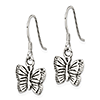 Sterling Silver Antiqued Butterfly Earrings with French Wire