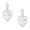 Sterling Silver 1/2in Cross in Heart Dangle Earrings