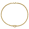 10k Yellow Gold Rope Anklet with Heart 9in