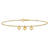 10k Yellow Gold Rope Anklet with Three Heart Charms 10in
