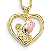 10k Tri-Color Gold Black Hills Gold Rose In Heart Necklace