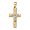 10k Yellow Gold and Rhodium Block Crucifix Pendant 3/4in