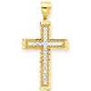 10k Yellow Gold Rhodium Diamond-cut Latin Cross Pendant 1 1/2in