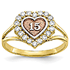 10kt Two-tone Gold Sweet 15 Heart Ring