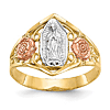 10k Yellow Gold and Rhodium Our Lady of Guadalupe Ring With Rose Gold Flower Accents