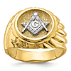 10k Two-tone Gold Masonic Ring With Ribbed Texture