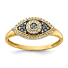 10k Yellow Gold White and Blue CZ Evil Eye Ring Accent Stones