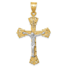10k Two-tone Gold Fleur de Lis Crucifix Pendant Diamond-cut Finish 1.5in