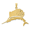 10k Yellow Gold Sailfish Pendant 1in