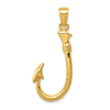10k Yellow Gold 1in 3-D Fish Hook Pendant